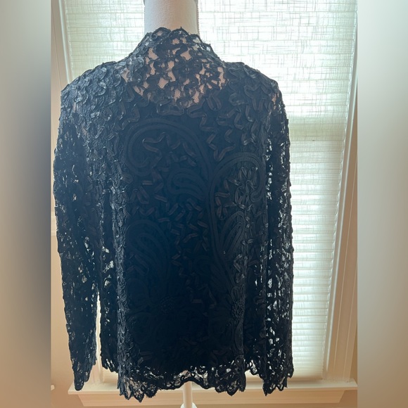 🔥🔥S M Collection XL Womens Dressy Black Lace & Beaded Lined Top 2 Piece - Picture 4 of 7
